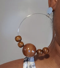 Load image into Gallery viewer, Handmade chunky Natural Bead Hoop Earrings (4 inch) pierced ears
