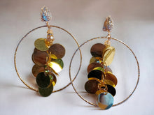 Load image into Gallery viewer, Glam Handmade Sequin tassel hoop Clip On Earrings gold
