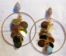 Load image into Gallery viewer, Glam Handmade Sequin tassel hoop Clip On Earrings gold
