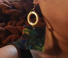 Load image into Gallery viewer, Abstract Handpainted Design Wooden Earrings pierced ears 3.5 inch
