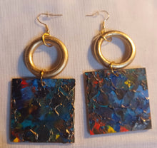 Load image into Gallery viewer, Abstract Handpainted Design Wooden Earrings pierced ears 3.5 inch
