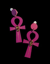 Load image into Gallery viewer, Ankh Charm Dangle Wooden Clip On Earrings pink
