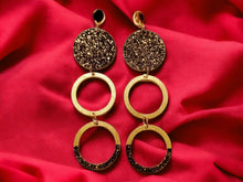 Load image into Gallery viewer, Handpainted Abstract Design Wooden Earrings 6 inch pierced ears
