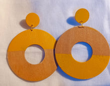 Load image into Gallery viewer, Large Handmade handpainted wooden colorblock earrings pierced ears
