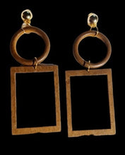 Load image into Gallery viewer, Handmade Natural Wood Geometric Design Clip On Earrings
