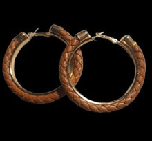 Load image into Gallery viewer, Braided faux leather hoop Earrings pierced ears brown
