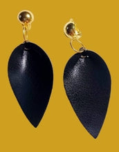 Load image into Gallery viewer, Handmade faux leather leaf Clip On Earrings 2.5 inch
