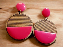 Load image into Gallery viewer, Minimalist Faux Wood and Acrylic Clip on  Earrings handmade
