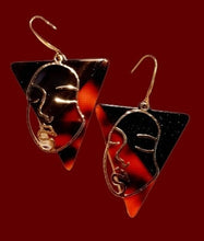 Load image into Gallery viewer, Abstract Face Design Dangle Earrings pierced ears gold
