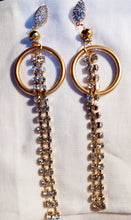 Load image into Gallery viewer, Glamourous Handmade Gold rhinestone chain and acrylic hoop  Clip On Earrings 5 inch
