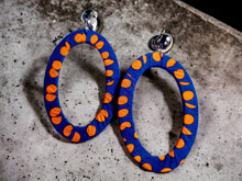 Load image into Gallery viewer, Neon polka dot Fabric Hoop Clip on Earrings
