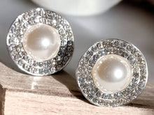 Load image into Gallery viewer, Rhinestone and Faux Pearl Stud Clip On Earrings
