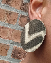 Load image into Gallery viewer, Clip On handmade  wood and authentic Mudcloth Design large stud Earrings
