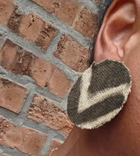 Load image into Gallery viewer, Clip On handmade  wood and authentic Mudcloth Design large stud Earrings
