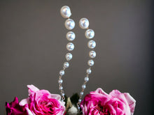 Load image into Gallery viewer, Extra long Handmade Faux Pearl  Pierced Earrings 5 in

