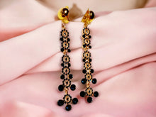 Load image into Gallery viewer, Blingy Runway Gold Metal with blue Rhinestone Clip On Earrings
