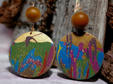 Load image into Gallery viewer, Abstract Handpainted Design Wooden Earrings pierced ears 5 inch
