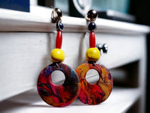 Load image into Gallery viewer, Handpainted Wooden Clip On Earrings, Abstract Colorful Design
