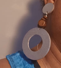 Load image into Gallery viewer, Handpainted Abstract Wooden Clip On Earrings, Large Lightweight Design
