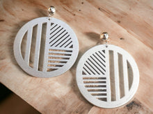 Load image into Gallery viewer, Handpainted Natural Wood Abstract Modern Clip On Dangle Earrings
