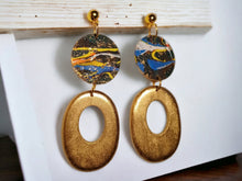 Load image into Gallery viewer, Handpainted Wooden Clip On Earrings, Abstract Dangle, Extra Large
