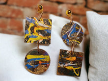 Load image into Gallery viewer, Abstract Handpainted Wooden Clip On Earrings, Chunky Extra Large
