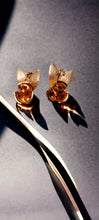 Load image into Gallery viewer, Antique Gold Rose Cluster Stud Clip On Earrings 1950s screwback
