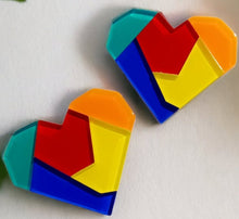 Load image into Gallery viewer, Abstract Pop Art Acrylic Heart Earrings pierced ears
