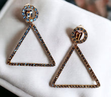 Load image into Gallery viewer, Clip On rhinestone triangle hoop Dangle Earrings

