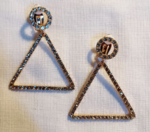 Load image into Gallery viewer, Clip On rhinestone triangle hoop Dangle Earrings
