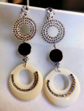 Load image into Gallery viewer, Handmade rhinestone and Acrylic Hoop Clip On Earrings
