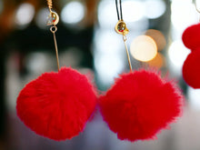 Load image into Gallery viewer, Handmade Clip on Fur pom pom earrings red
