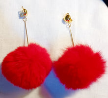 Load image into Gallery viewer, Handmade Clip on Fur pom pom earrings red
