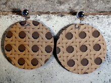 Load image into Gallery viewer, Handmade Wood and  Faux rattan Clip On Dangle Earrings
