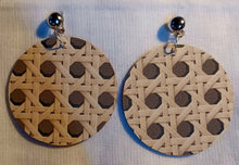 Load image into Gallery viewer, Handmade Wood and  Faux rattan Clip On Dangle Earrings
