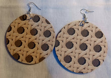 Load image into Gallery viewer, Handmade Natural wood and faux Rattan basket weave Earrings pierced ears

