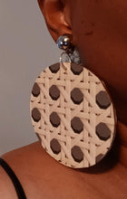 Load image into Gallery viewer, Handmade Natural wood and faux Rattan basket weave Earrings pierced ears
