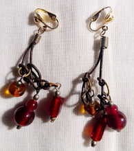 Load image into Gallery viewer, Vintage Handmade Boho leather and bead Clip On Earrings 1980s

