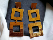Load image into Gallery viewer, Handmade handpainted Natural Wood Geometric Earrings Clip on

