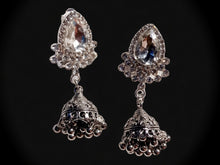 Load image into Gallery viewer, Handmade Small silver Metal rhinestone Clip On Earrings silver boho bling
