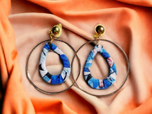 Load image into Gallery viewer, Gold Metal and wood Boho fabric Multi Hoop Clip On Earrings
