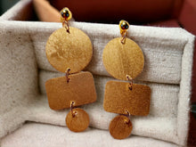 Load image into Gallery viewer, Large Handpainted Handmade large Natural Wood Geometric Design Clip On Earrings
