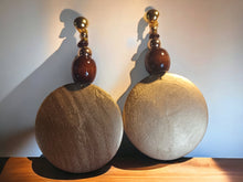 Load image into Gallery viewer, Handpainted Handmade  Natural Wood Geometric Design Clip On Earrings
