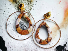 Load image into Gallery viewer, Gold Metal and wood Boho Multi Hoop Clip On Earrings
