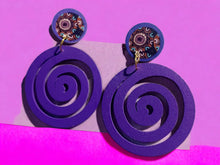 Load image into Gallery viewer, Handmade large  Wooden Spiral Clip On Earrings purple

