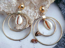 Load image into Gallery viewer, Handmade Gold Metal Multi Hoop and Cowrie Shell Clip On Earrings
