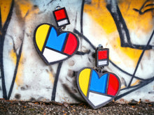 Load image into Gallery viewer, Handmade Acrylic Pop Art Heart Clip On Earrings
