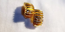 Load image into Gallery viewer, Vintage Gold textured half hoop Clip On Earrings 1980s
