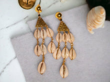 Load image into Gallery viewer, Handmade Brass Cowrie Shell Clip On Earrings

