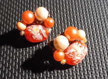 Load image into Gallery viewer, 1960s era Japan Pearl and Glass  cluster Clip On Earrings
